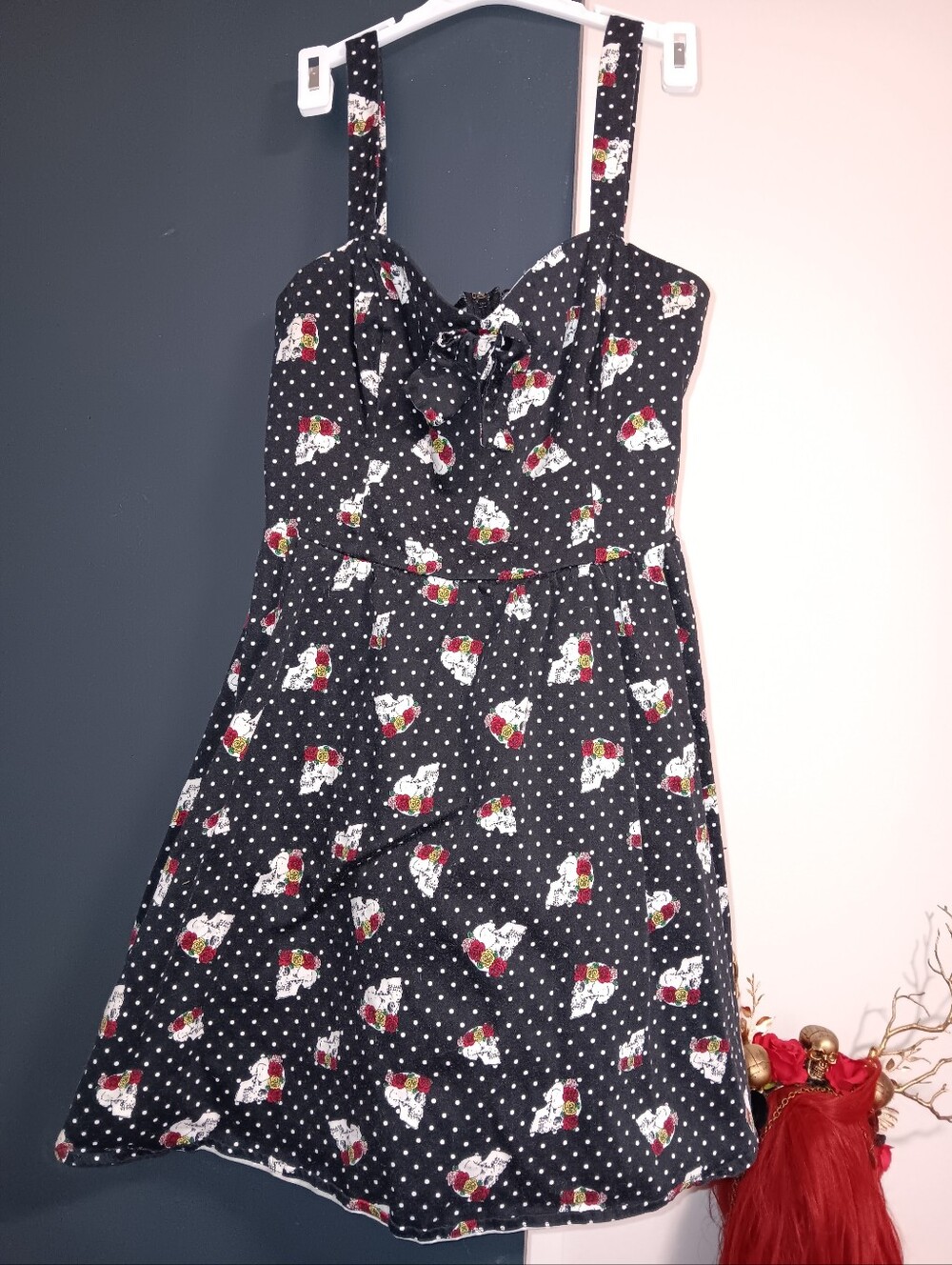 Hot Topic Polka Dot Skull Rose Skater Pinup Dress